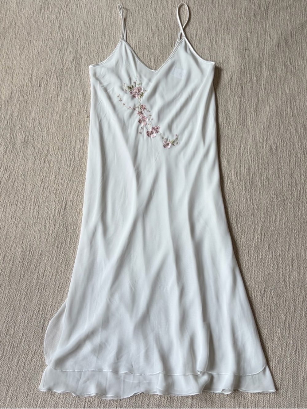 Vintage California Dynasty White Beaded Embroidered Slip Maxi Dress Medium